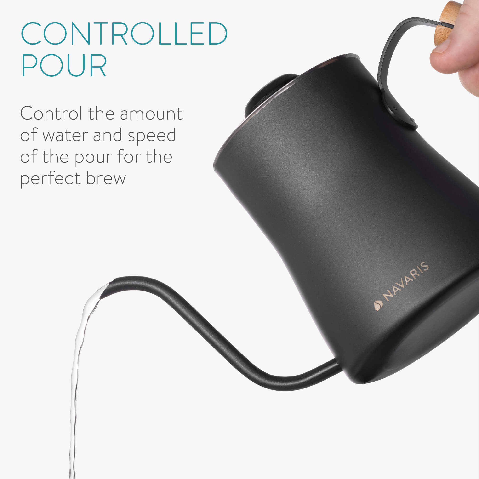 Navaris Βραστήρας Νερού Εστίας με Θερμόμετρο για Παρασκευή Καφέ - 1L - Black - 54695.01.01