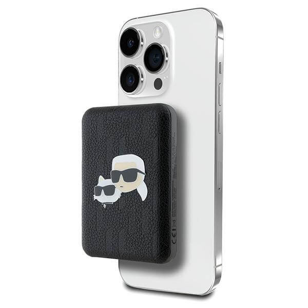 Karl Lagerfeld PowerBank - MagSafe Karl and Choupette Head Pin - 5000 mAh - Black - KLPB5FPGKSKCHK