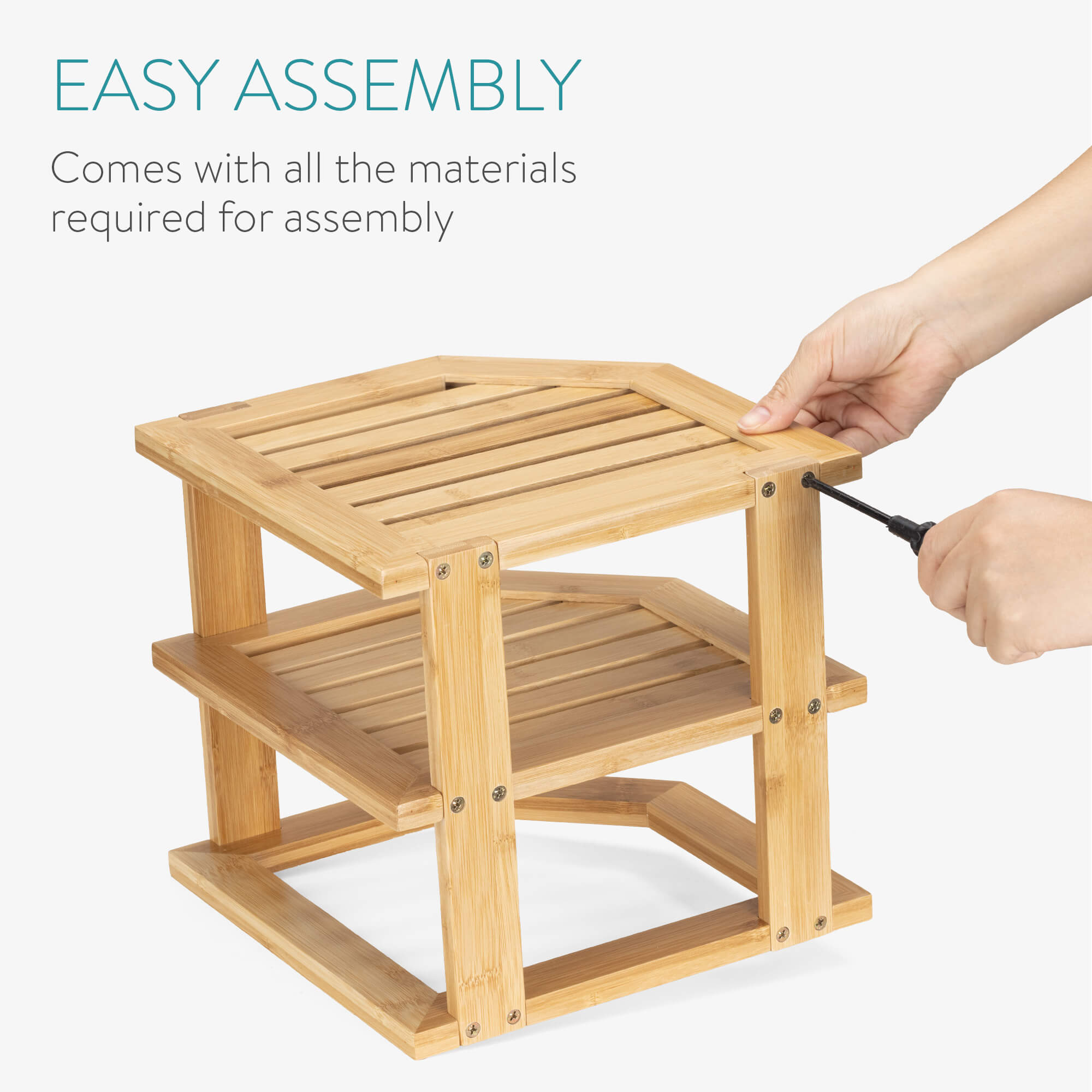 Navaris Επιτραπέζιο Γωνιακό Ράφι από Μπαμπού Τριών Επιπέδων - Light Brown - 54644.01