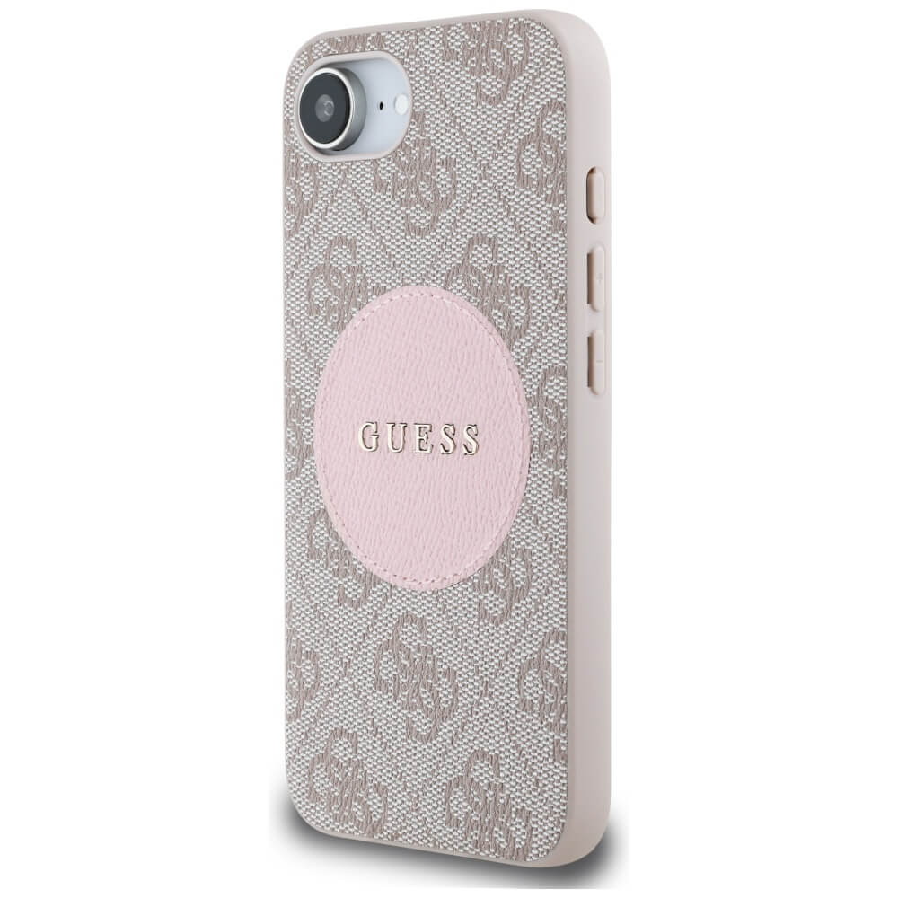 Guess iPhone 16e - 4G Circle Classic Logo - MagSafe Θήκη με Επένδυση Συνθετικού Δέρματος - Pink - GUHMPSE4P4PGRSGP
