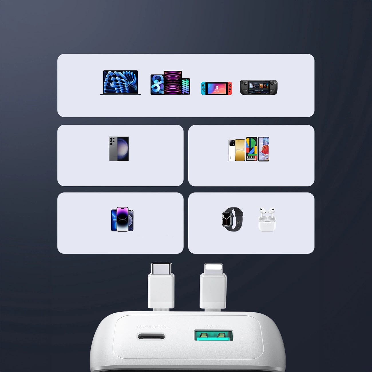 Joyroom JR-PBC06 Mini PowerBank 10000mAH 30W με Ενσωματωμένα Καλώδια Type-C / Lightning και 1 θύρα Type-C και 1 Θύρα USB - White