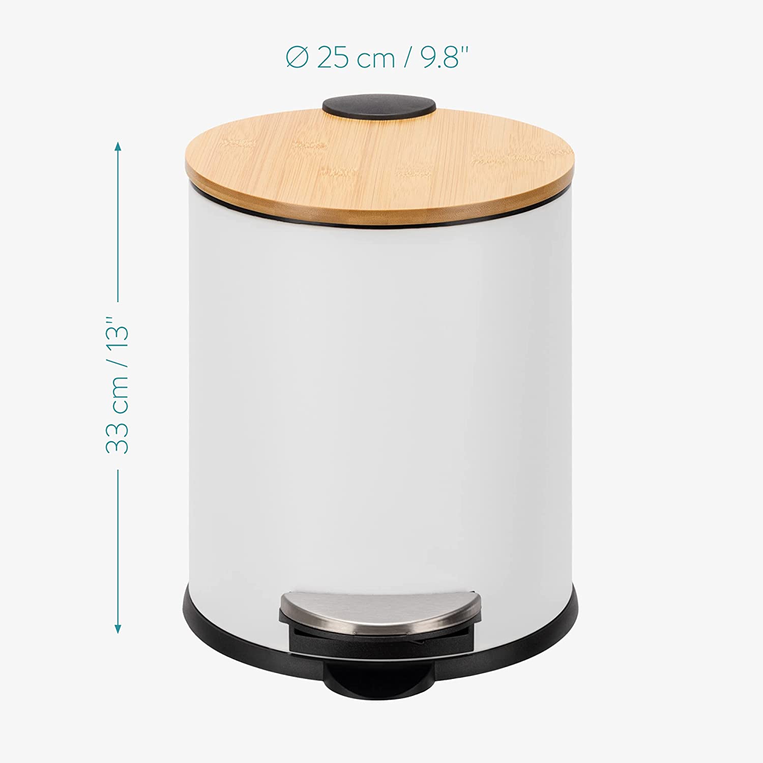 Navaris Κάδος Απορριμμάτων για το Μπάνιο με Καπάκι από Μπαμπού - 5L - White - 55244.02