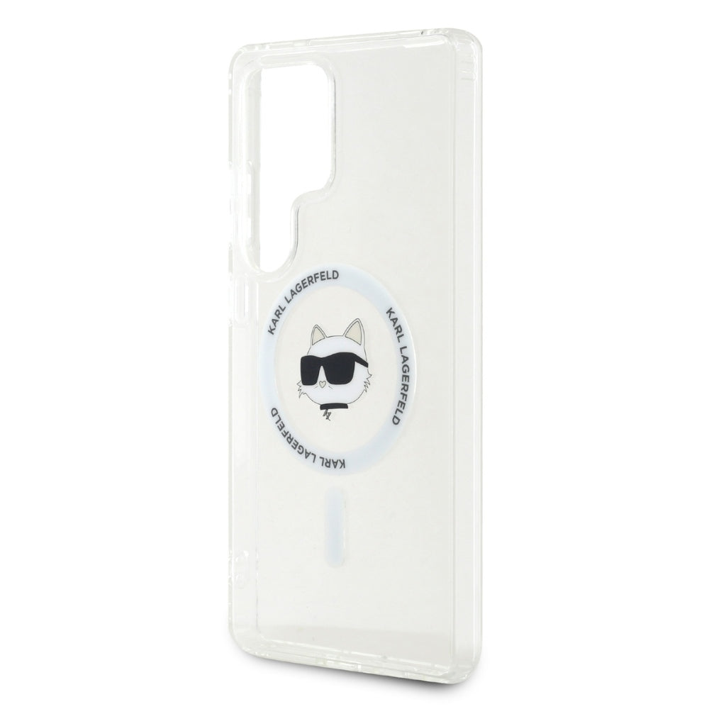 Karl Lagerfeld Samsung Galaxy S25 Ultra - Button Choupette Head Printed Logo - MagSafe Σκληρή Θήκη με Πλαίσιο Σιλικόνης - White - KLHMS25LHLSCHH