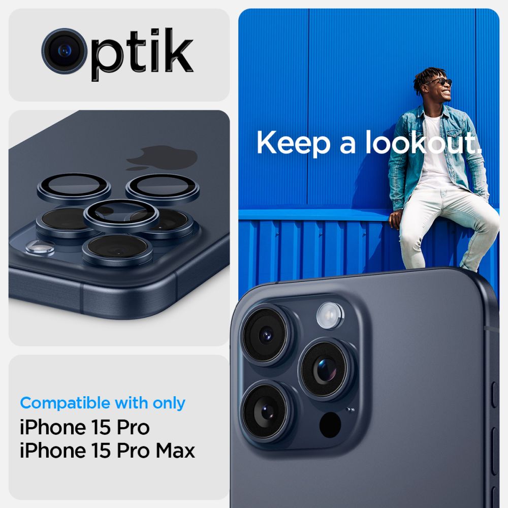 Spigen iPhone 14 Pro / 14 Pro Max / 15 Pro / 15 Pro Max Optik.TR EZ Fit Αντιχαρακτικό Γυαλί για την Κάμερα - 2 Τεμάχια - Blue Titanium