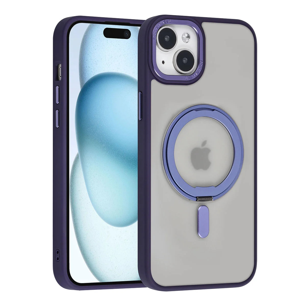 Tuniq iPhone 15 Plus / 14 Plus - Σκληρή MagSafe Θήκη με Περιστρεφόμενο Δαχτυλίδι Συγκράτησης - Ημιδιαφανή / Μοβ