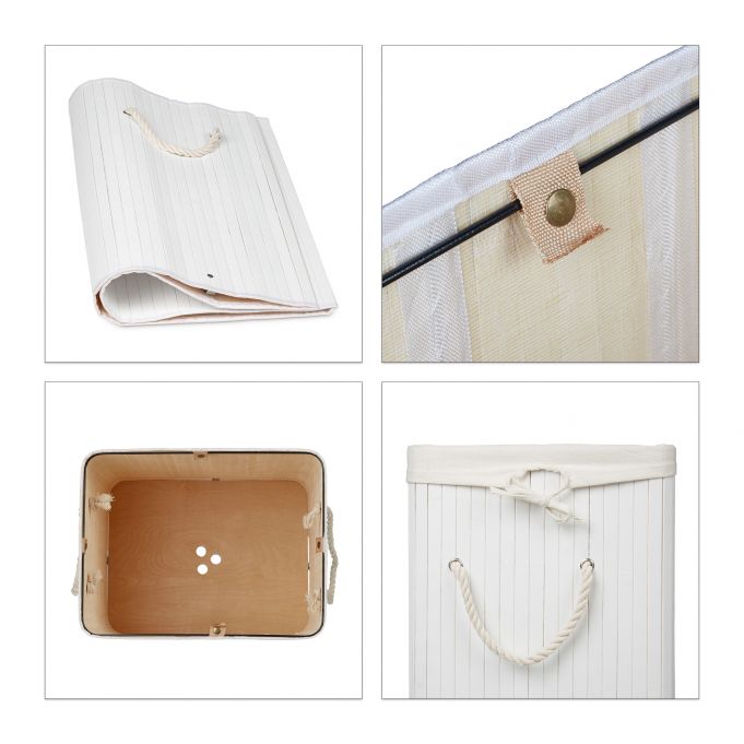Relaxdays XL Καλάθι Απλύτων από Μπαμπού με Καπάκι - White / Creme - 4052025989187
