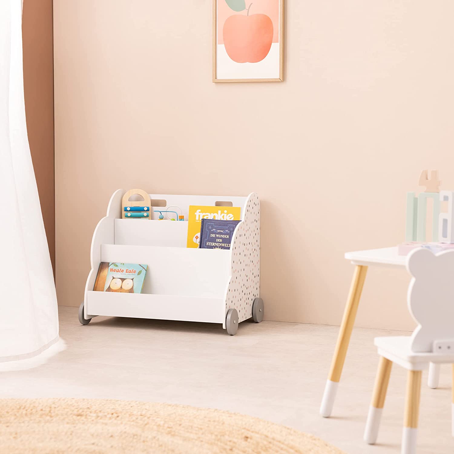 Navaris Παιδικό Κουτί Αποθήκευσης Παιχνιδιών με 3 Διαμερίσματα και Ρόδες - White - Grey / Pink - 55858.01