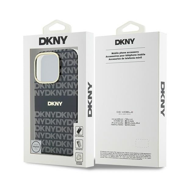 DKNY iPhone 16 Pro - Repeat Texture Pattern With Stripe MagSafe Σκληρή Θήκη με Πλαίσιο Σιλικόνης - Black