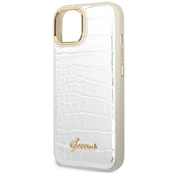 Guess iPhone 14 Croco Collection Θήκη με Επένδυση Συνθετικού Δέρματος - Silver - GUHCP14SHGCRHS