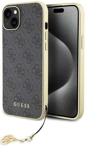 Guess iPhone 15 Plus - 4G Charms Collection Θήκη με Επένδυση Συνθετικού Δέρματος - Grey - GUHCP15MGF4GGR