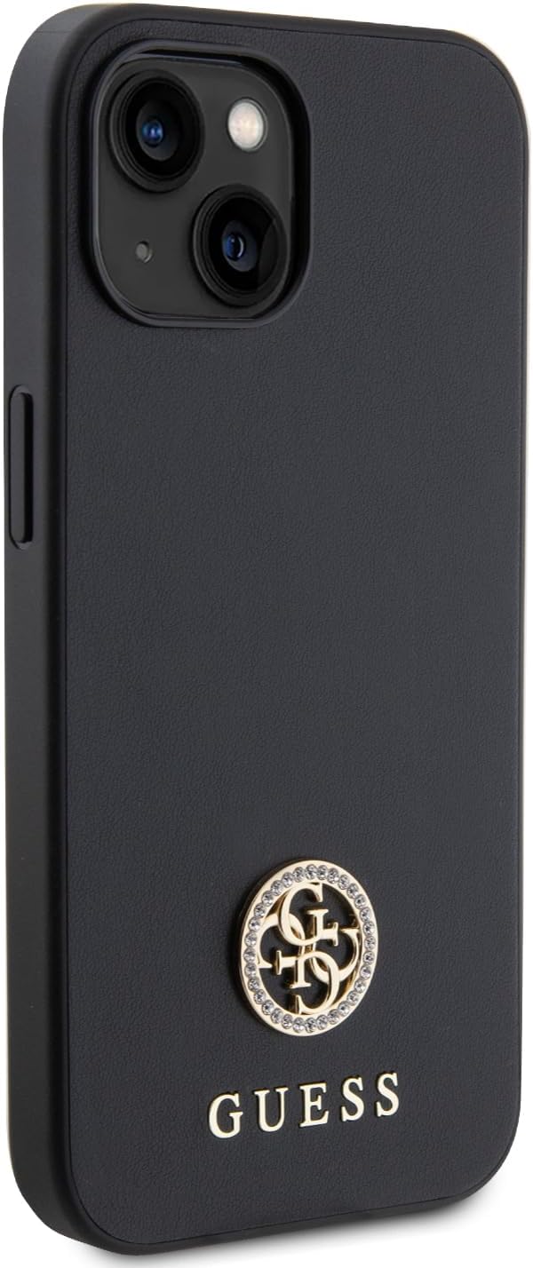 Guess iPhone 15 4G Strass Metal Logo Θήκη με Επένδυση Συνθετικού Δέρματος - Black - GUHCP15SPS4DGPK
