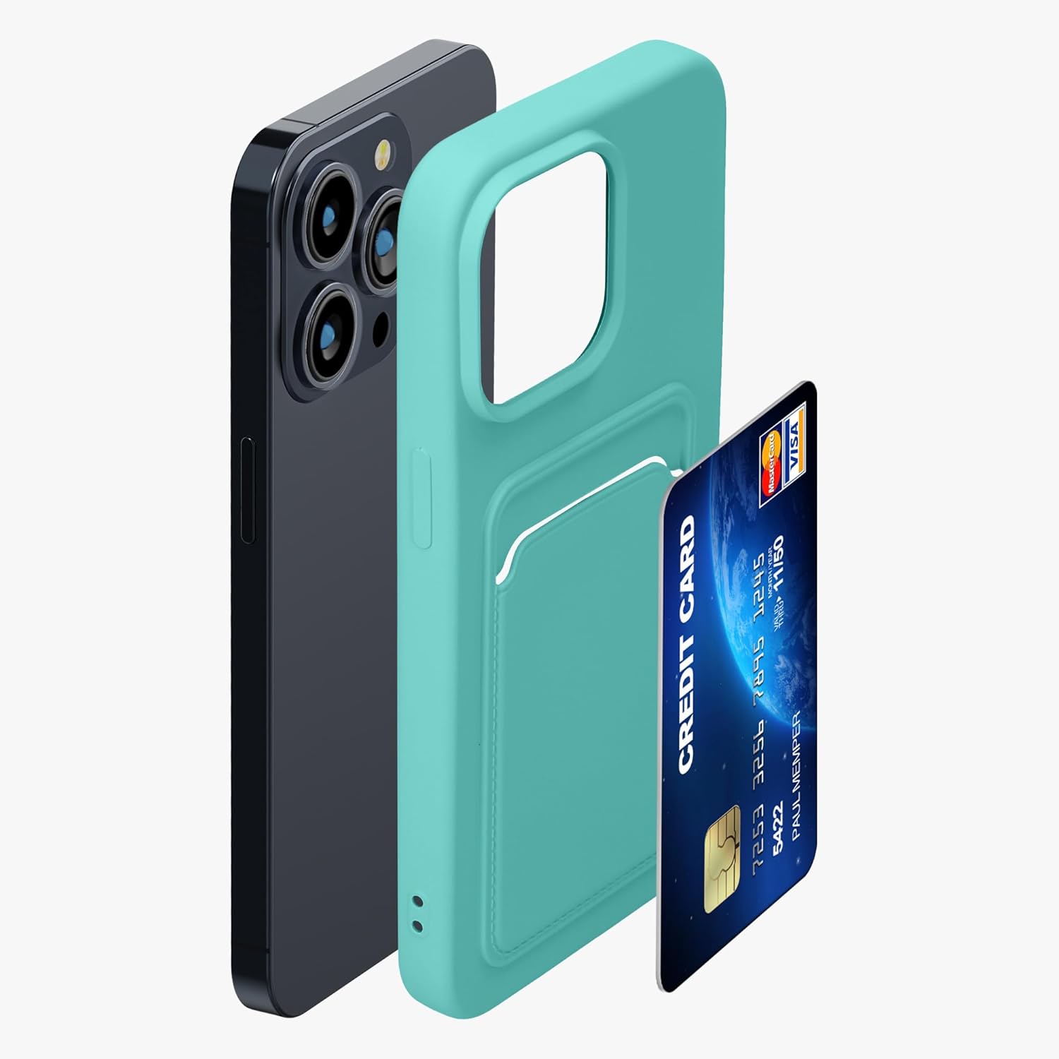 KW iPhone 15 Pro Max Θήκη Σιλικόνης TPU με Υποδοχή για Κάρτα - Mint Green