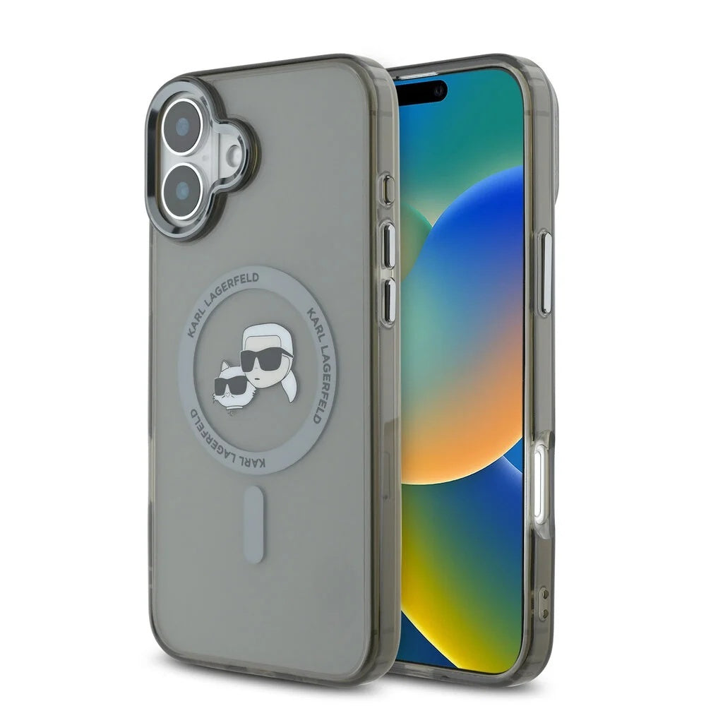 Karl Lagerfeld iPhone 16 Plus - IML Metal Karl and Choupette Head - Σκληρή Θήκη με Πλαίσιο Σιλικόνης και MagSafe - Black - KLHMP16MHLSKCK