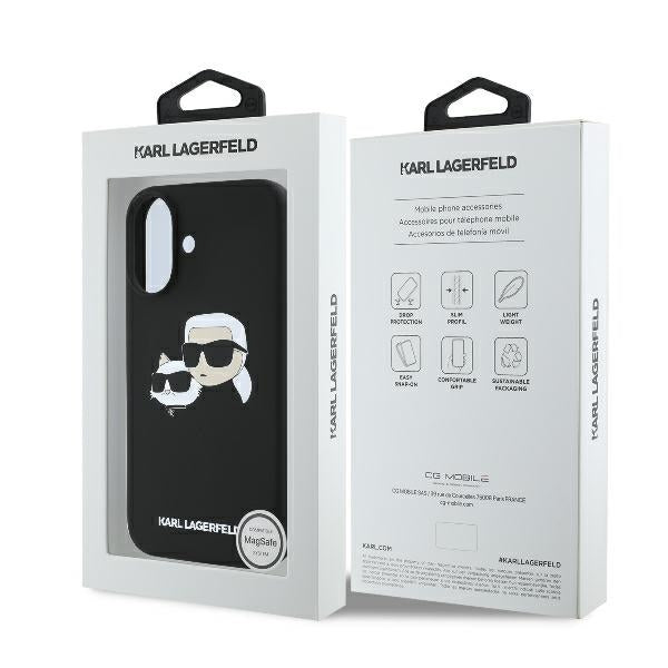 Karl Lagerfeld iPhone 16 - Silicone Double Heads Print - Θήκη Σιλικόνης με MagSafe - Black - KLHMP16SSKCHPPLK