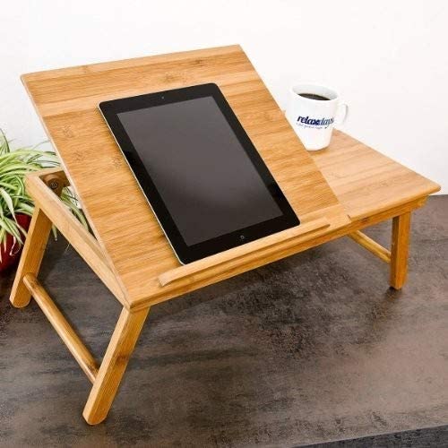 Relaxdays Τραπεζάκι Κρεβατιού για Φορητό Υπολογιστή με Πτυσσόμενη Βάση - Natural - 4052025167349