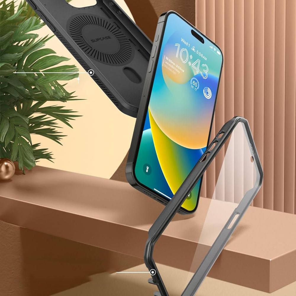 Supcase iPhone 15 UB Pro Mag Σκληρή Θήκη με Προστασία Οθόνης και Stand με Magsafe - Black