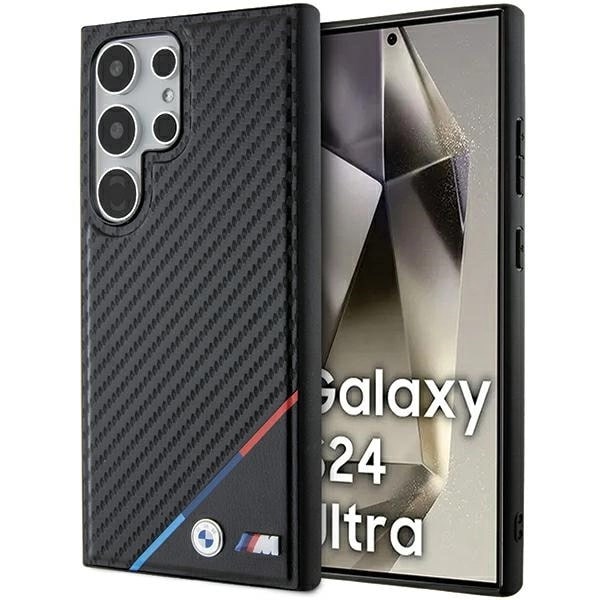 BMW Samsung Galaxy S24 Ultra Carbon Tricolor Line MagSafe Σκληρή Θήκη με Πλαίσιο Σιλικόνης - Black