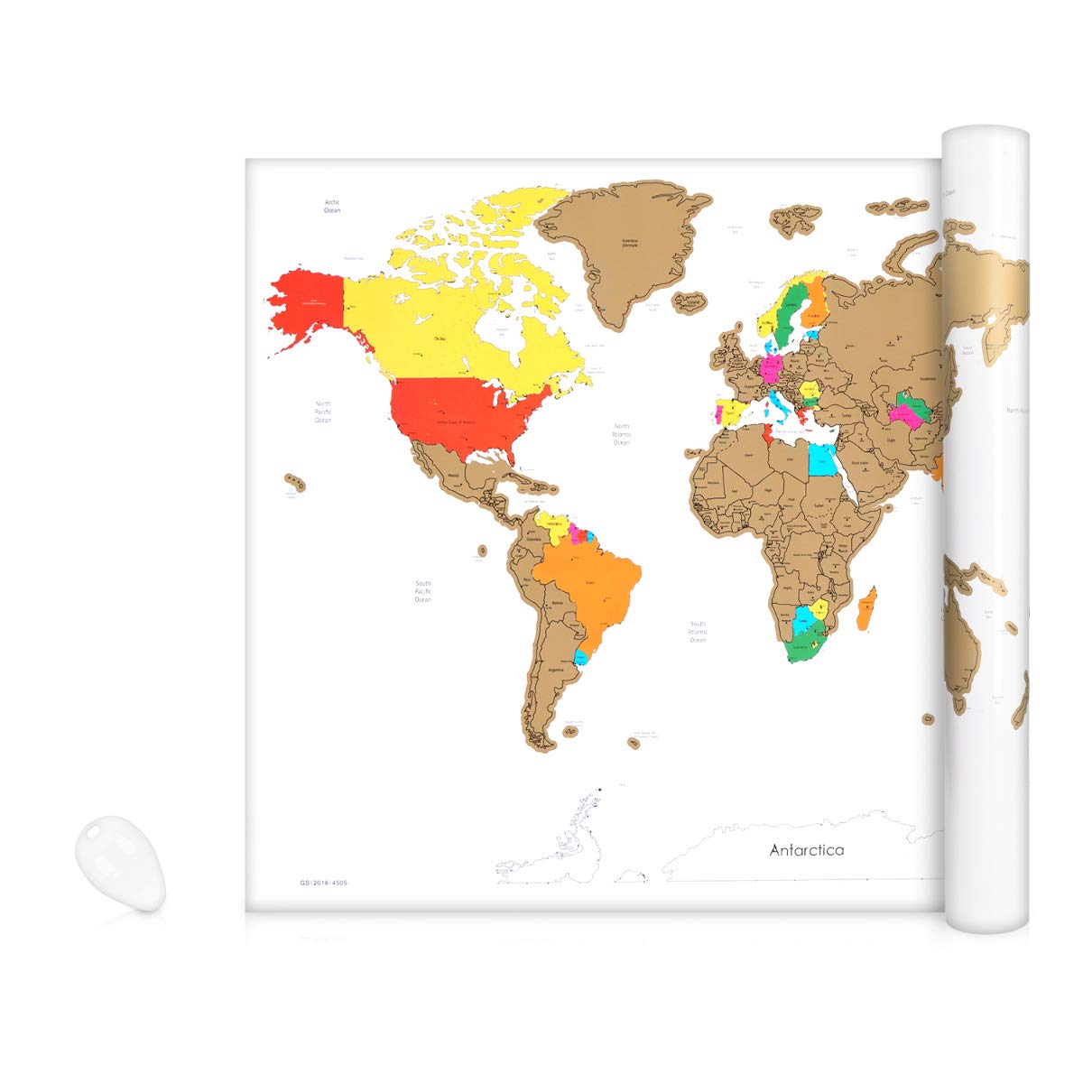 Navaris Scratch Off Μεγάλη Αφίσα με τον Παγκόσμιο Χάρτη - Περιλαμβάνει την Ξύστρα - 82 x 59 cm - White - 47795.02