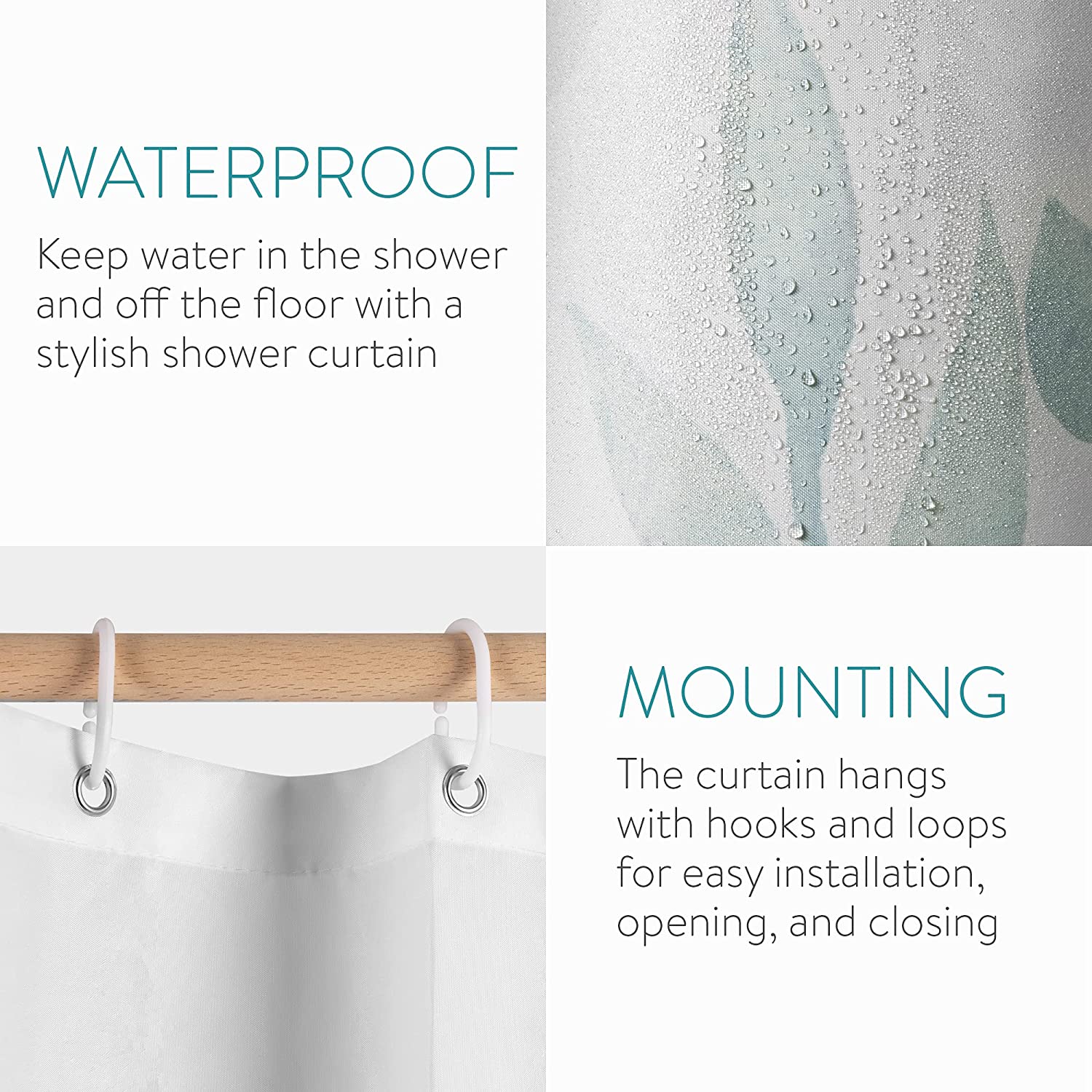 Navaris Κουρτίνα Μπάνιου - Design Green Plants - Green / White - 54265.02