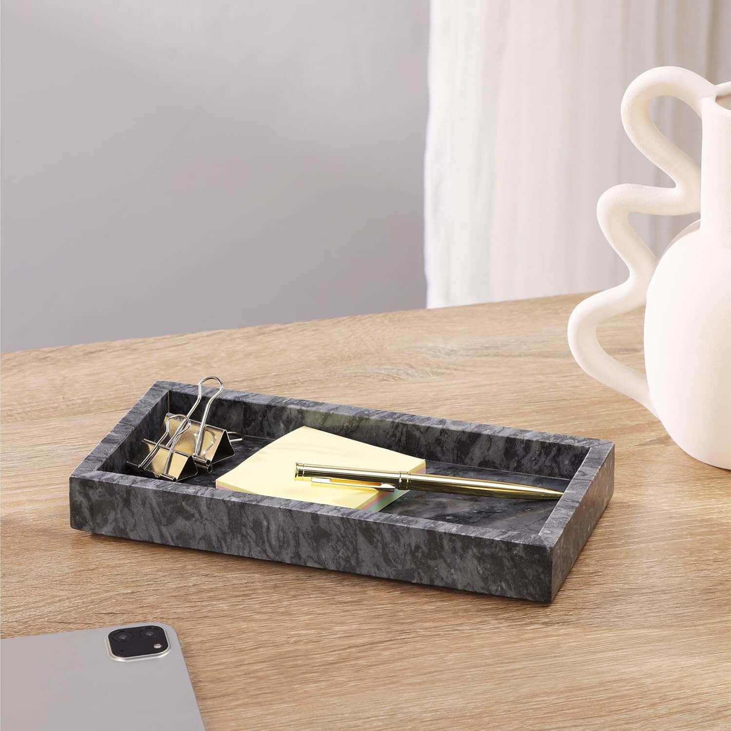 Navaris Διακοσμητικός Ορθογώνιος Δίσκος από Μάρμαρο - 25 x 12 x 3 cm - Black