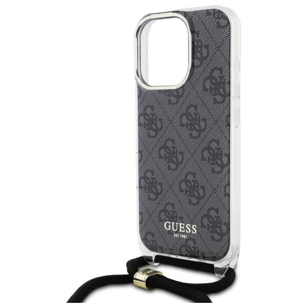 Guess iPhone 16 Pro Max - Crossbody Cord 4G Print - Σκληρή Θήκη με Πλαίσιο Σιλικόνης και Λουράκι - Black - GUHCP16XHC4SEK