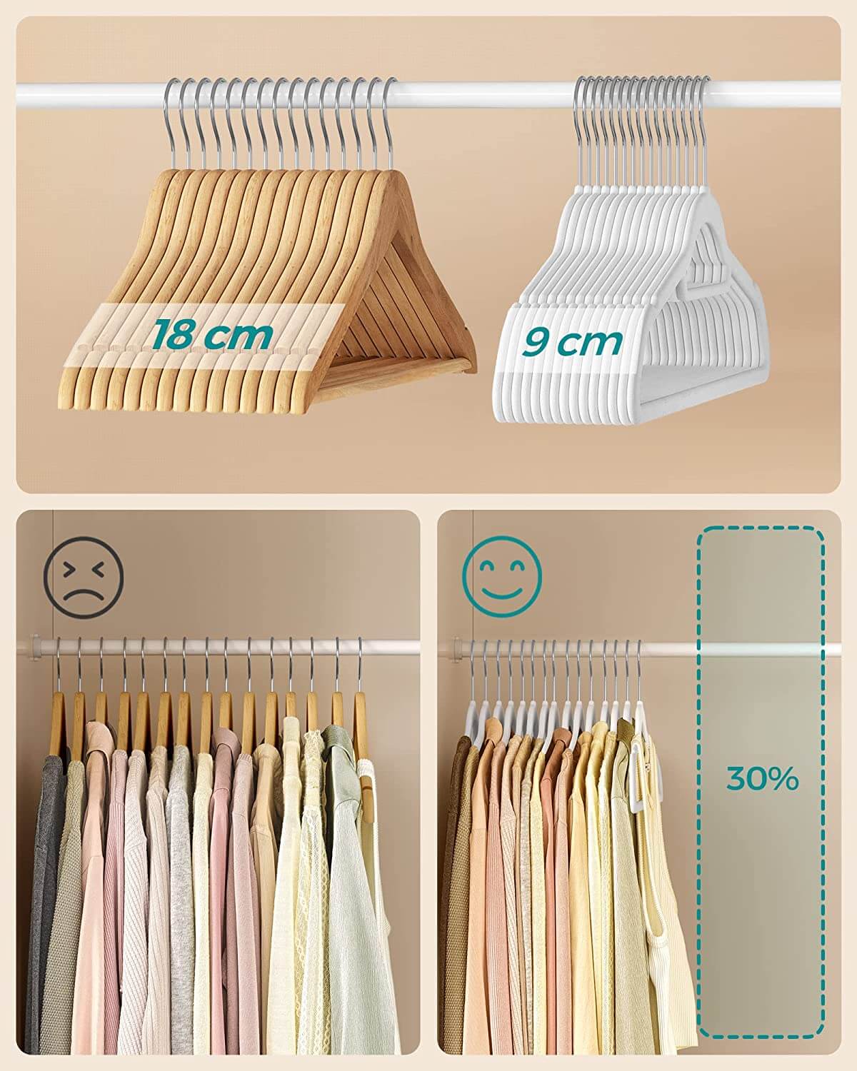 Songmics Σετ με 20 Βελούδινες Κρεμάστρες Ρούχων - White - CRF020W01