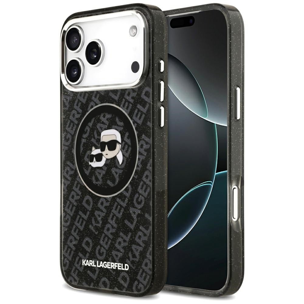 Karl Lagerfeld iPhone 17 Pro Max - IML Glitter Karl and Choupette Heads Logo MagSafe - Σκληρή Θήκη με Πλαίσιο Σιλικόνης - Black - KLHMP17XHMKBKCHOK