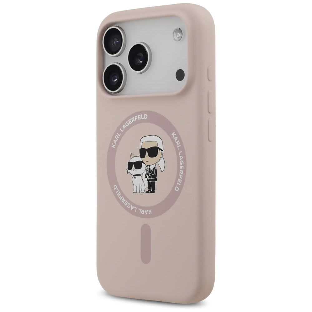 Karl Lagerfeld iPhone 17 Pro - Silicone Karl and Choupette Ring MagSafe Θήκη Σιλικόνης - Pink - KLHMP17LSCMKCRHP