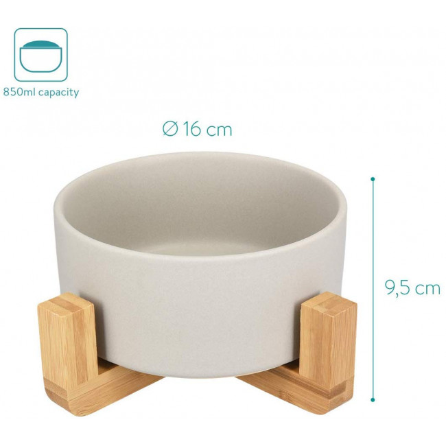 Navaris Cat Bowls with Wood Stands - Σετ με 2 Μπολ Φαγητού και Νερού με Βάση από Μπαμπού για Κατοικίδια - Grey / Brown - 48350.22