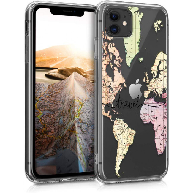 KW iPhone 11 Θήκη Σιλικόνης TPU Design Travel - Διάφανη / Black / Multicolor - 49793.02