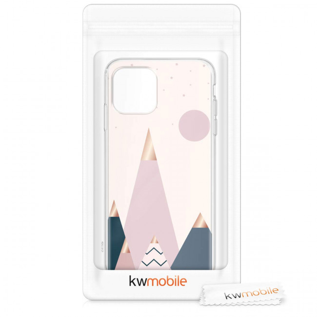 KW iPhone 11 Pro Max Θήκη Σιλικόνης TPU Design Moon and Mountains - Rose Gold / Blue / Light Pink - 49786.05
