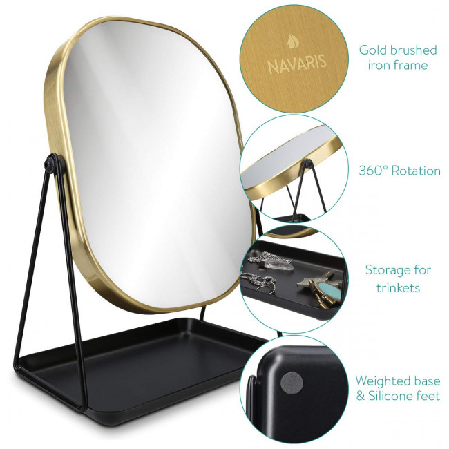 Navaris Free Standing Makeup Mirror - Καθρέπτης Μακιγιάζ - Gold - 49361.21