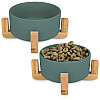 Navaris Cat Bowls with Wood Stands - Σετ με 2 Μπολ Φαγητού και Νερού με Βάση από Μπαμπού για Κατοικίδια - Green / Brown - 48350.07