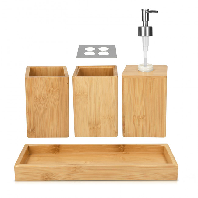 Navaris Bamboo Bathroom Accessories Ξύλινο Αξεσουάρ Μπάνιου Σετ 4 τεμαχίων από Bamboo  - Natural Wood - 50084.04