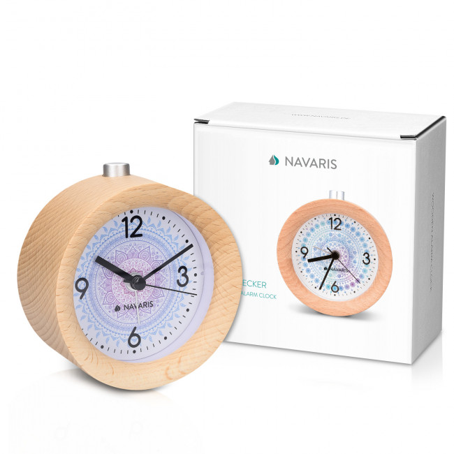 Navaris Analogue Wood Alarm Clock Design Indian Sun - Αναλογικό Επιτραπέζιο Ρολόι και Ξυπνητήρι - Light Brown - 46269.24.01