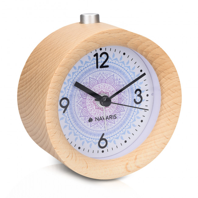 Navaris Analogue Wood Alarm Clock Design Indian Sun - Αναλογικό Επιτραπέζιο Ρολόι και Ξυπνητήρι - Light Brown - 46269.24.01