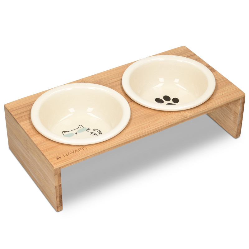 Navaris Raised Pet Bowls Stand - Ανυψωμένα Μπολ Φαγητού με Ξύλινη Βάση για Κατοικίδια - 350 ml - Wood - 46946.1