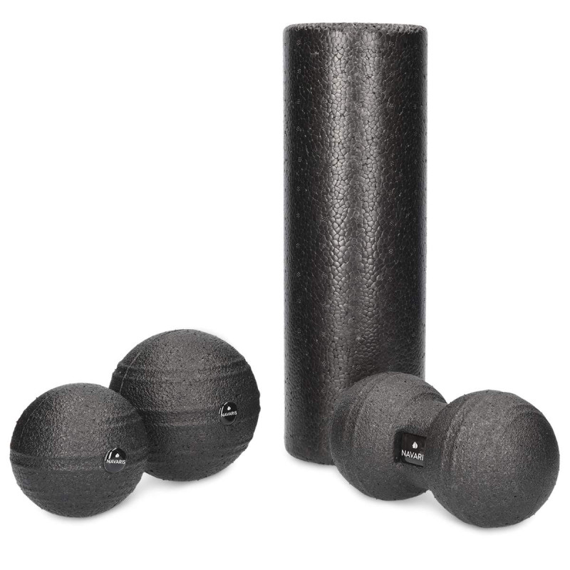 Navaris Massage Ball Roller Set - Σετ με Κύλινδρο και Μπάλες για Μασάζ - Black - 46979.04