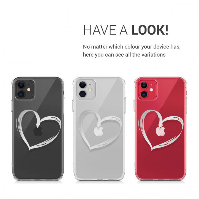 KW iPhone 11 Θήκη Σιλικόνης TPU Design Brushed Heart - Διάφανη / Silver - 49785.22