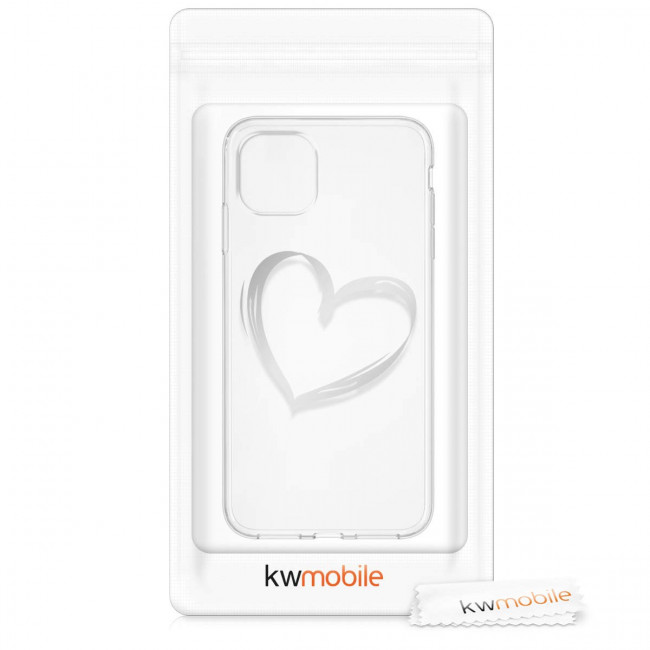 KW iPhone 11 Θήκη Σιλικόνης TPU Design Brushed Heart - Διάφανη / Silver - 49785.22