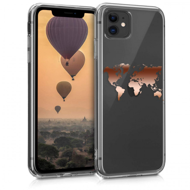 KW iPhone 11 Θήκη Σιλικόνης TPU Design Travel Outline - Διάφανη / Rose Gold - 49785.01