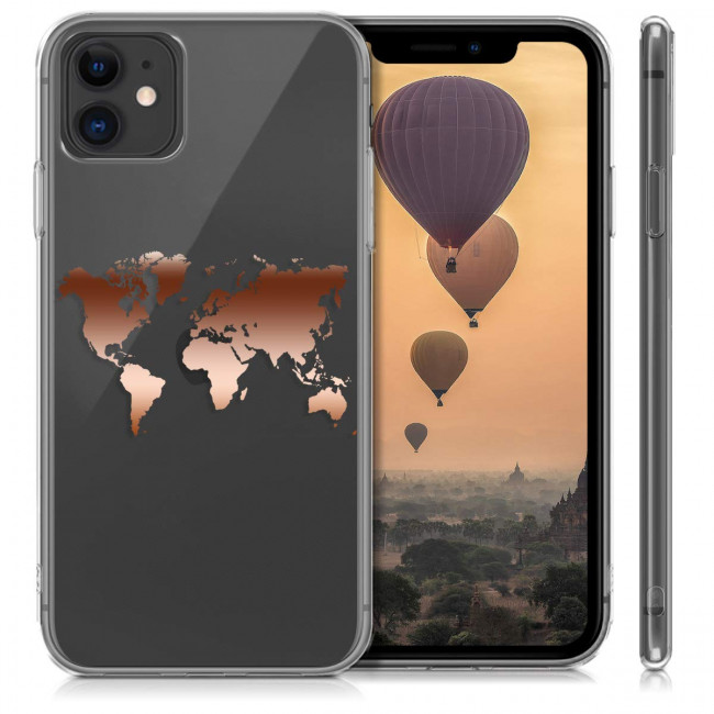 KW iPhone 11 Θήκη Σιλικόνης TPU Design Travel Outline - Διάφανη / Rose Gold - 49785.01