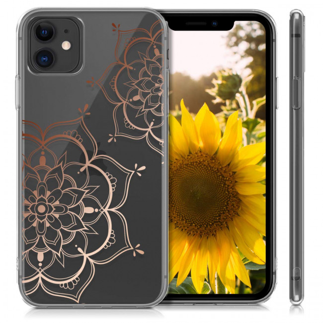 KW iPhone 11 Θήκη Σιλικόνης TPU Design Flower Twins - Διάφανη / Rose Gold - 49785.19