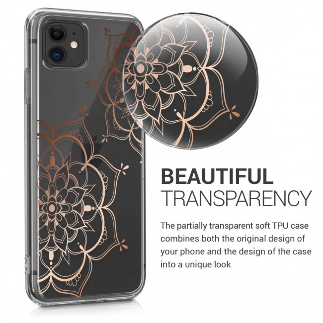 KW iPhone 11 Θήκη Σιλικόνης TPU Design Flower Twins - Διάφανη / Rose Gold - 49785.19