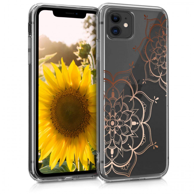 KW iPhone 11 Θήκη Σιλικόνης TPU Design Flower Twins - Διάφανη / Rose Gold - 49785.19