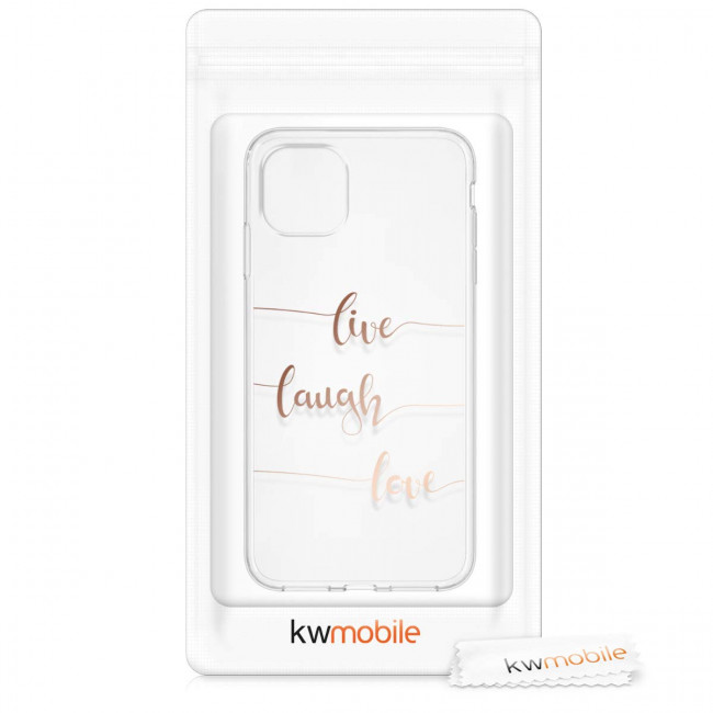 KW iPhone 11 Θήκη Σιλικόνης TPU Design Live / Laugh / Love - Διάφανη / Rose Gold  - 49785.18