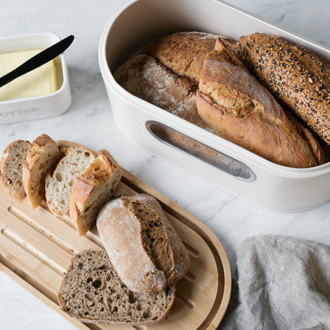 Navaris Bread Bin with Bamboo Lid Δοχείο Αποθήκευσης Ψωμιού με Καπάκι από Μπαμπού - Cream / Bamboo - 50595.01