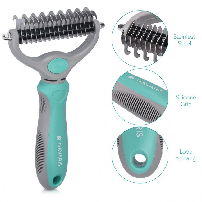 Navaris Pet Fur Dematting Comb Χτένα για Κατοικίδια - Grey / Teal - 44332