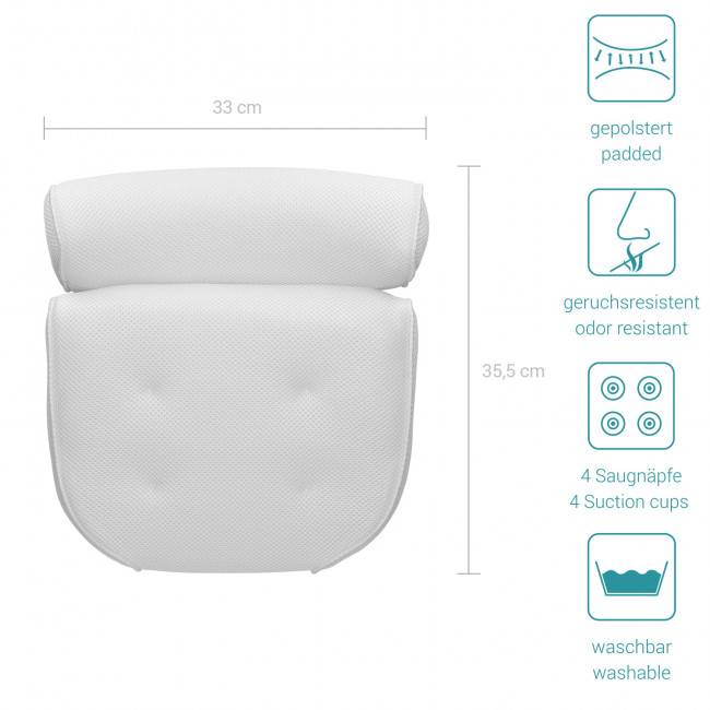 Navaris Bath Pillow Large Anti-Slip Cushion for Head Neck Shoulders Αντιολισθητικό Μαξιλάρι Μπάνιου  - White - 41634