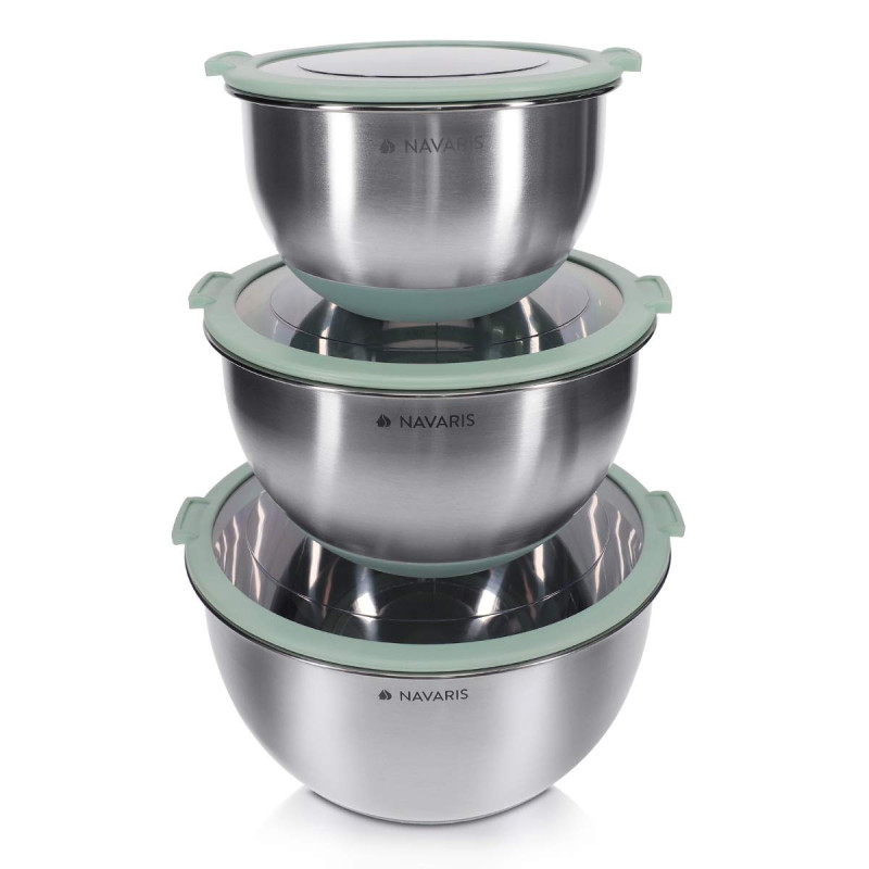 Navaris Stainless Steel Mixing Bowls Set of 3 Σετ με 3 Μεταλλικά Δοχεία Φαγητού - Mint Green - 49210.03.50